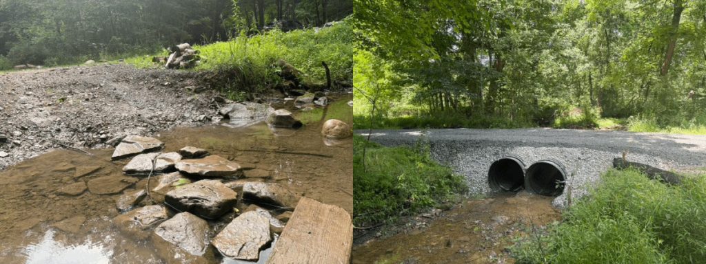 WDF drilling rigs required access across a stream so the team built a permanent crossing with culverts that the Catholic Youth Camp can use in the future.